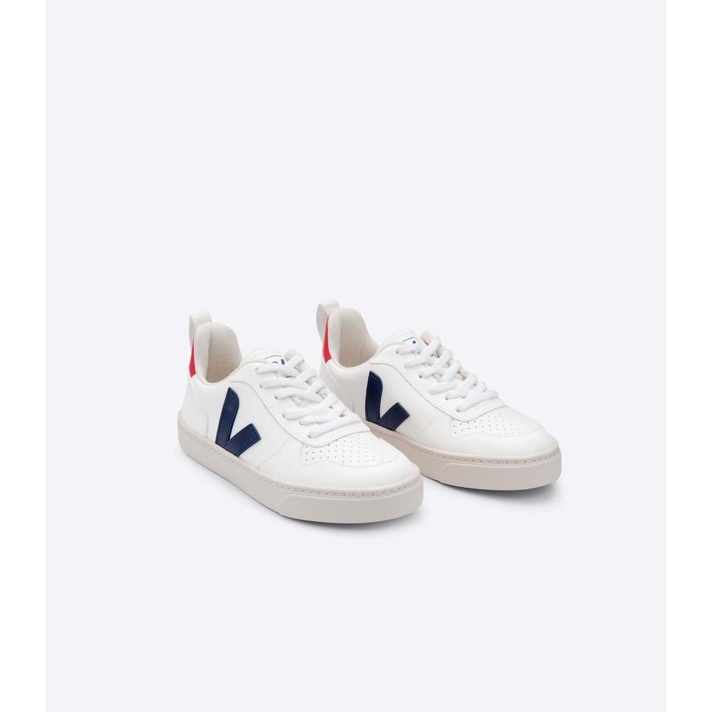 Kids' Veja V-10 LACES CWL Sneakers White/Navy | SG 863ILH